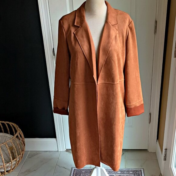 NWOT! VEGAN SUEDE OPEN LONG CARDIGAN SHACKET - Picture 5 of 5